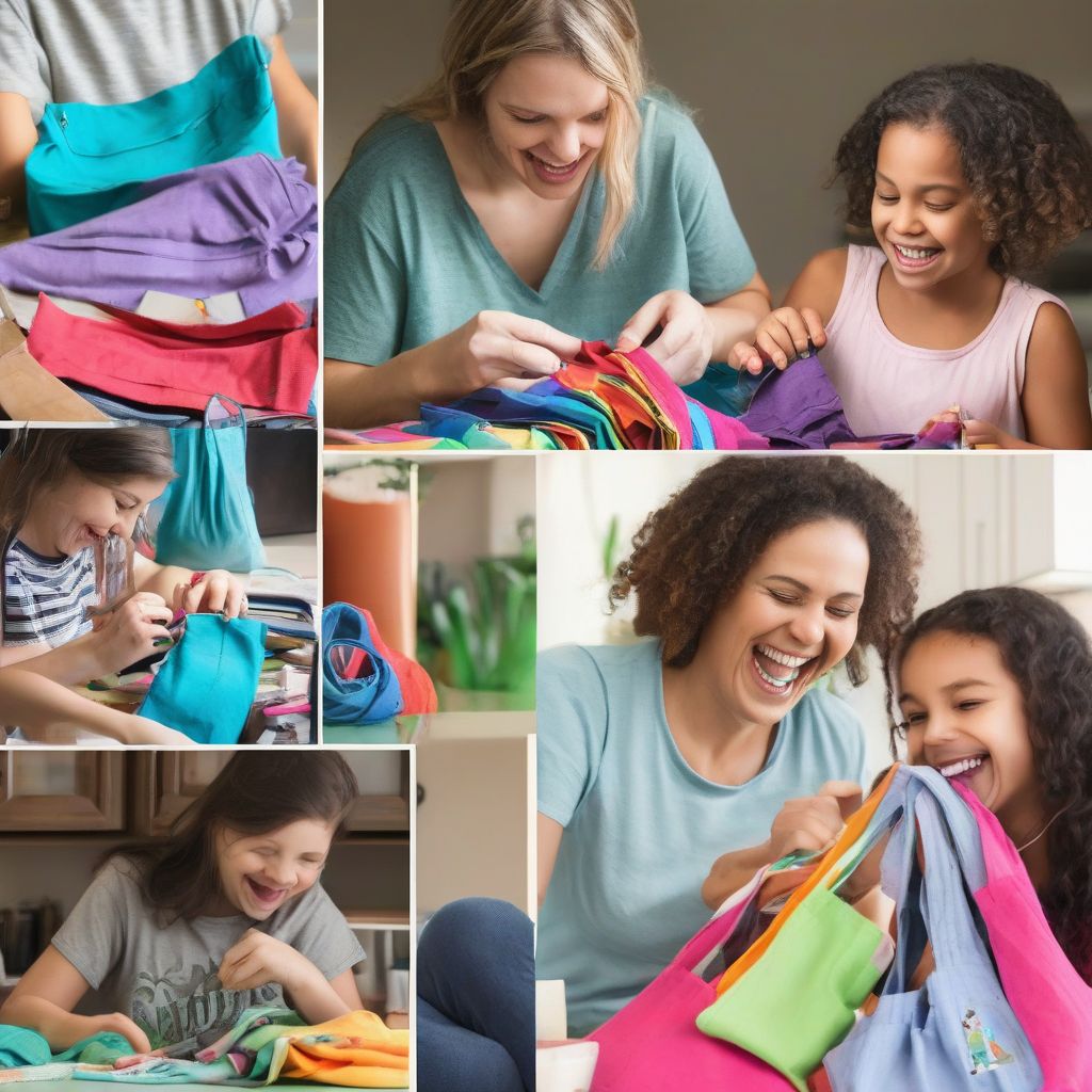 Family Making DIY Tote Bags