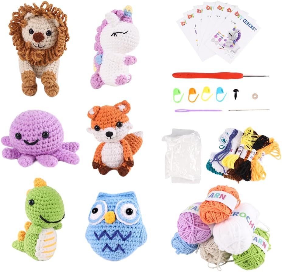6Pcs Crochet Kit For Beginners,Crochet Animal Kits, 2025 DIY Craft for Adults and Kids,Best Gift for Crochet Lovers, Crocheting Animal Kits with Step-by-Step Video,Birthday Gift , Holiday Gifts
