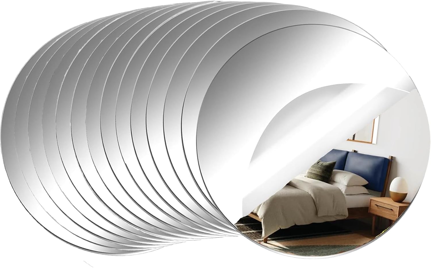 14 Pack Acrylic Round Mirrors, 10 inch Circle Mirror Tiles Self Adhesive Mirror Stickers for Wall Home Living Room Bedroom Decor, Small Mirrors for Crafts (Thickness 1 mm) (10 inch/25cm)