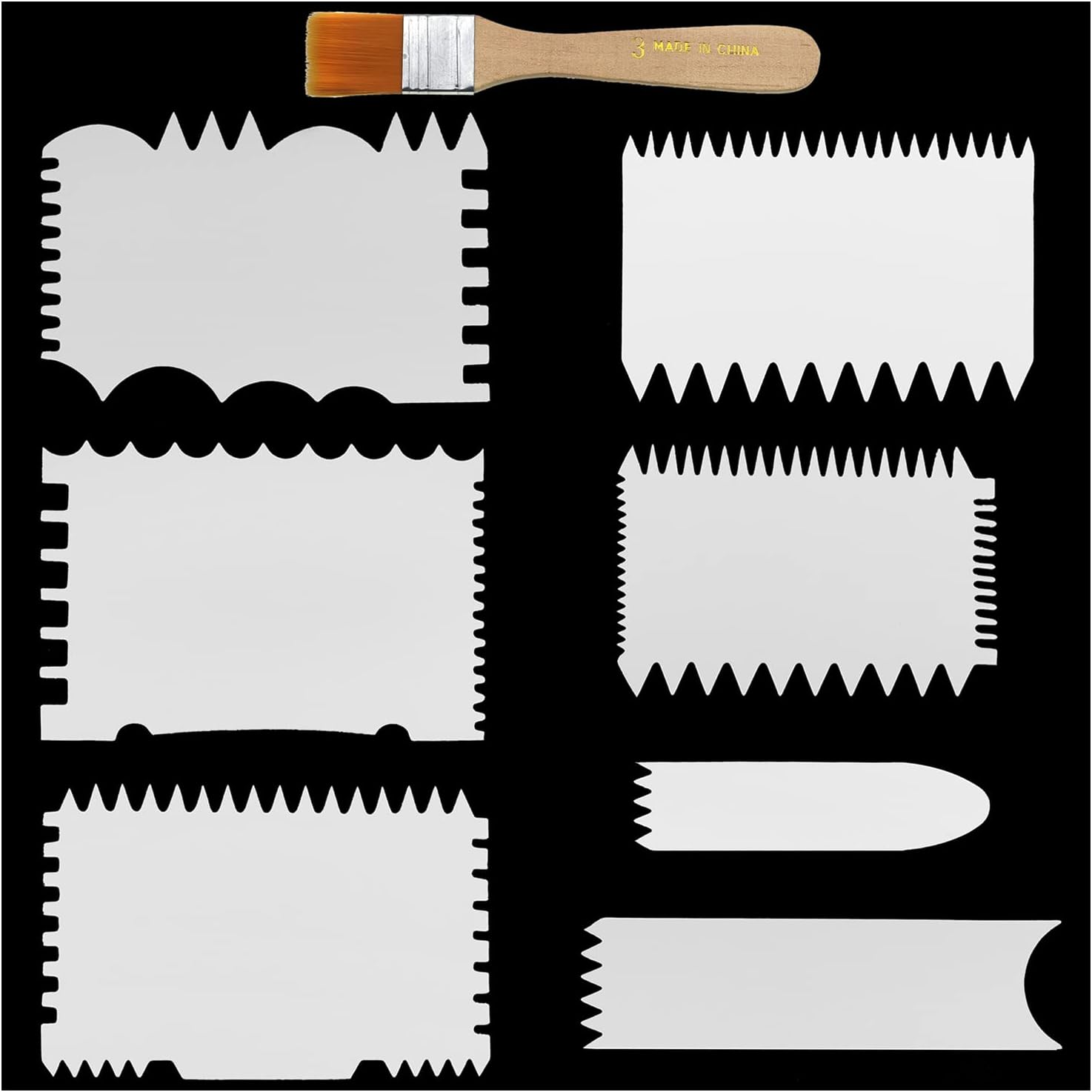 MTQY 7 in 1 Paint Scraper Acrylic Pouring Swipe Tools with Brush for Acrylic Painting Technique