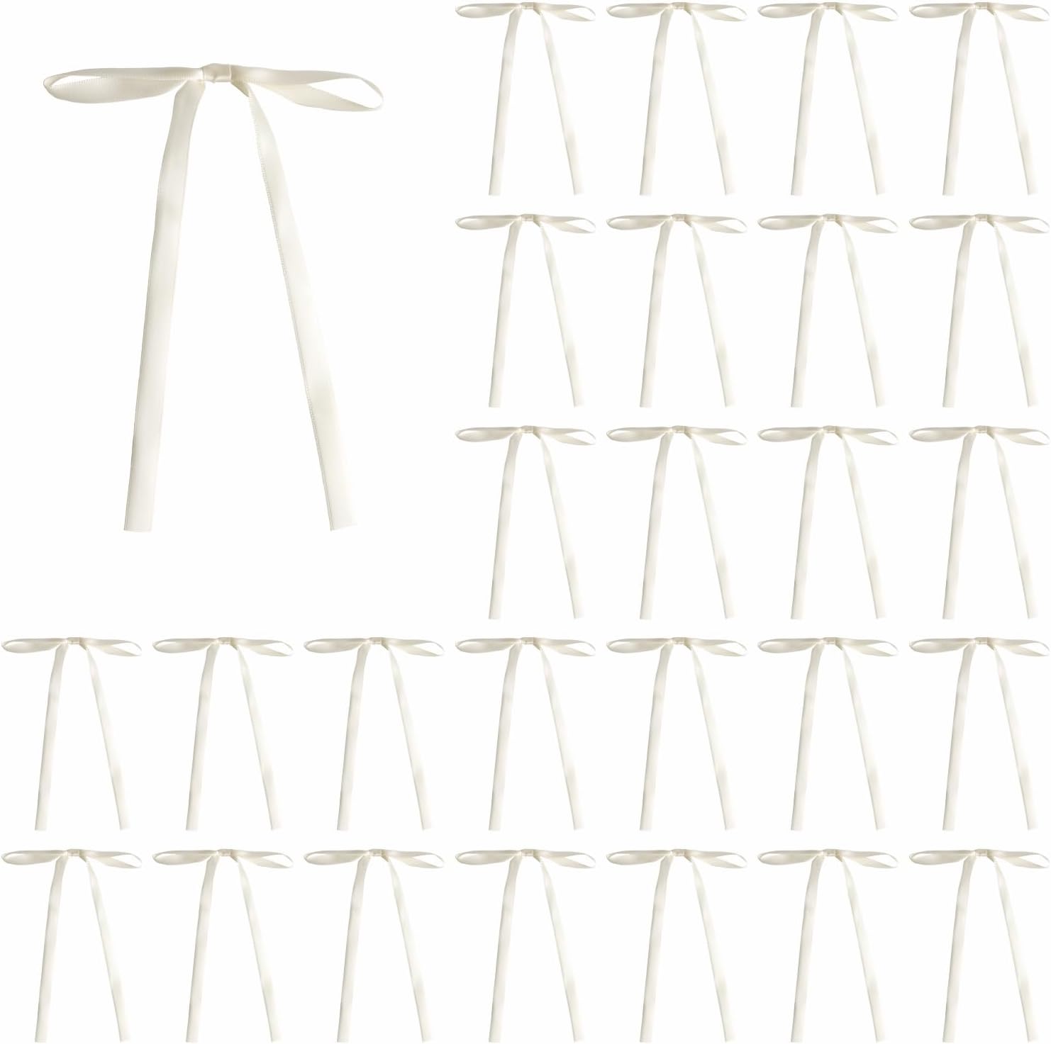 30 Pcs Satin Bows with Twist Tie 5 x 7 Inch Pretied Premade Ribbon Bows for Tree Wreath Garland Home Decor Indoor Outdoor Decorations (Ivory)