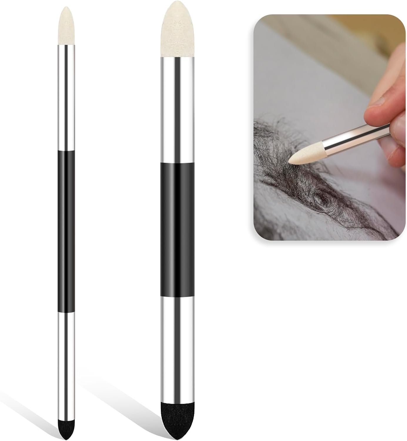 Artist Blending Sponge Pen Dual Tip Reusable Drawing Art Soft Pastel Blending Tools Washable Sketch Rubbing Sponge Brush for Artist Professional Sketch Drawing Blending Lightening and Highlight