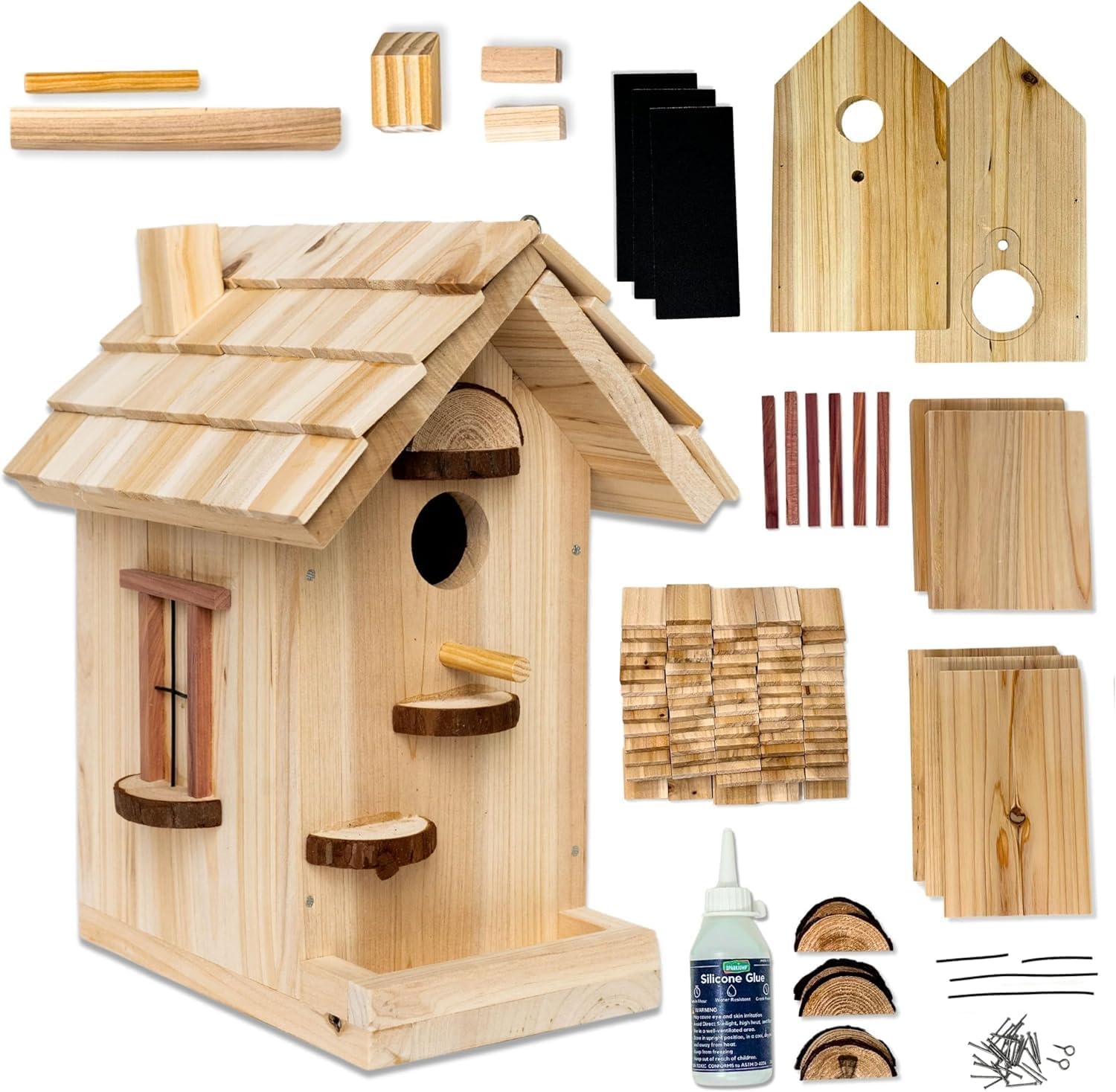 Premium Wooden Bird House Kit - Build it Yourself Birdhouse - Birdhouse Kits for Adults to Build - Woodworking Adult Crafts & DIY Bird House