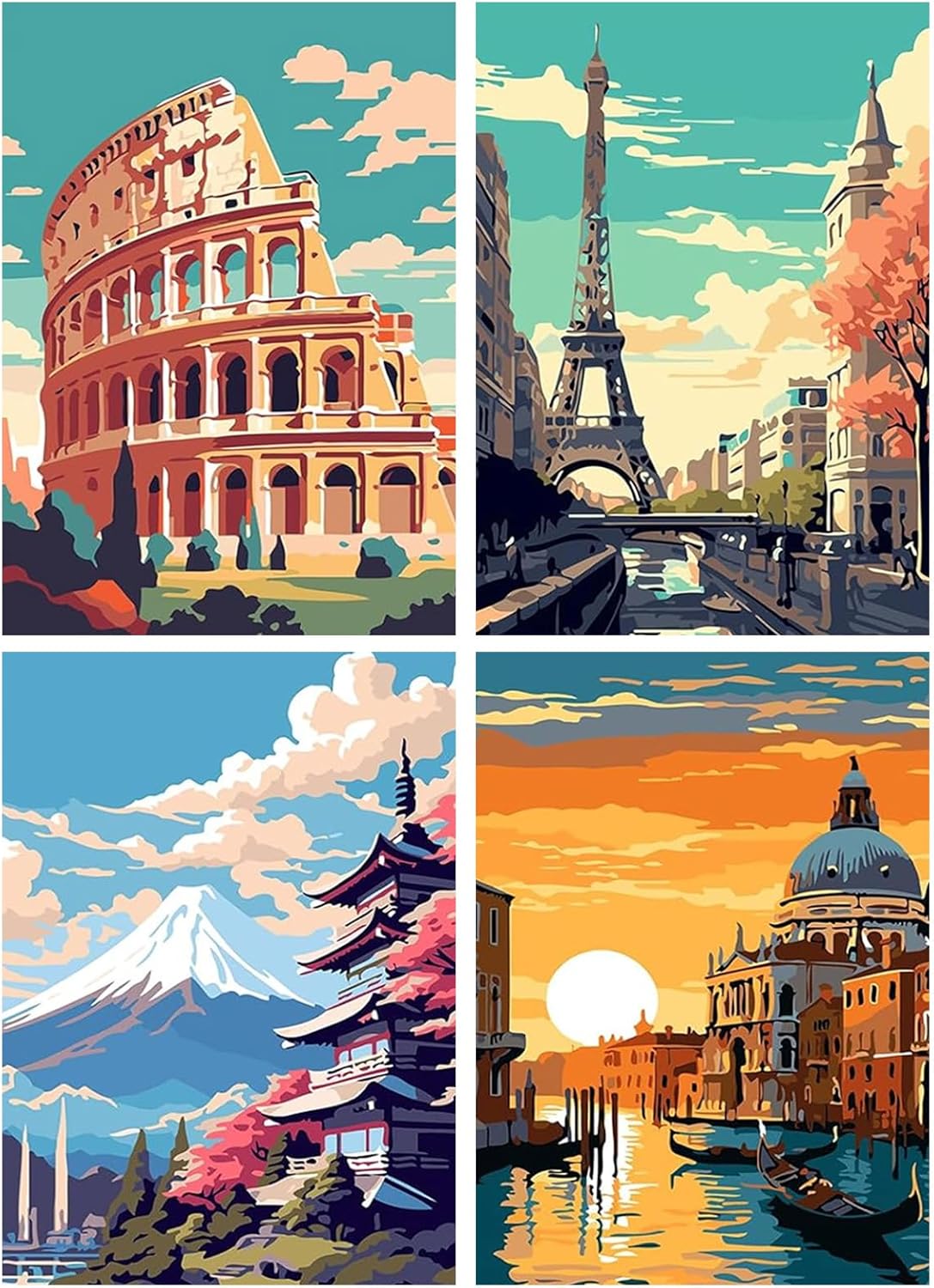 Yeaqee 4 Pcs Diamond Art Kits DIY Painting for Adult Aesthetic Wall Diamond Crafts Aesthetic Room Decor Cute Painting Pictures 5d Craft Wall Decor for Home 10 x 11.8\'\'(Amalfi Coast)