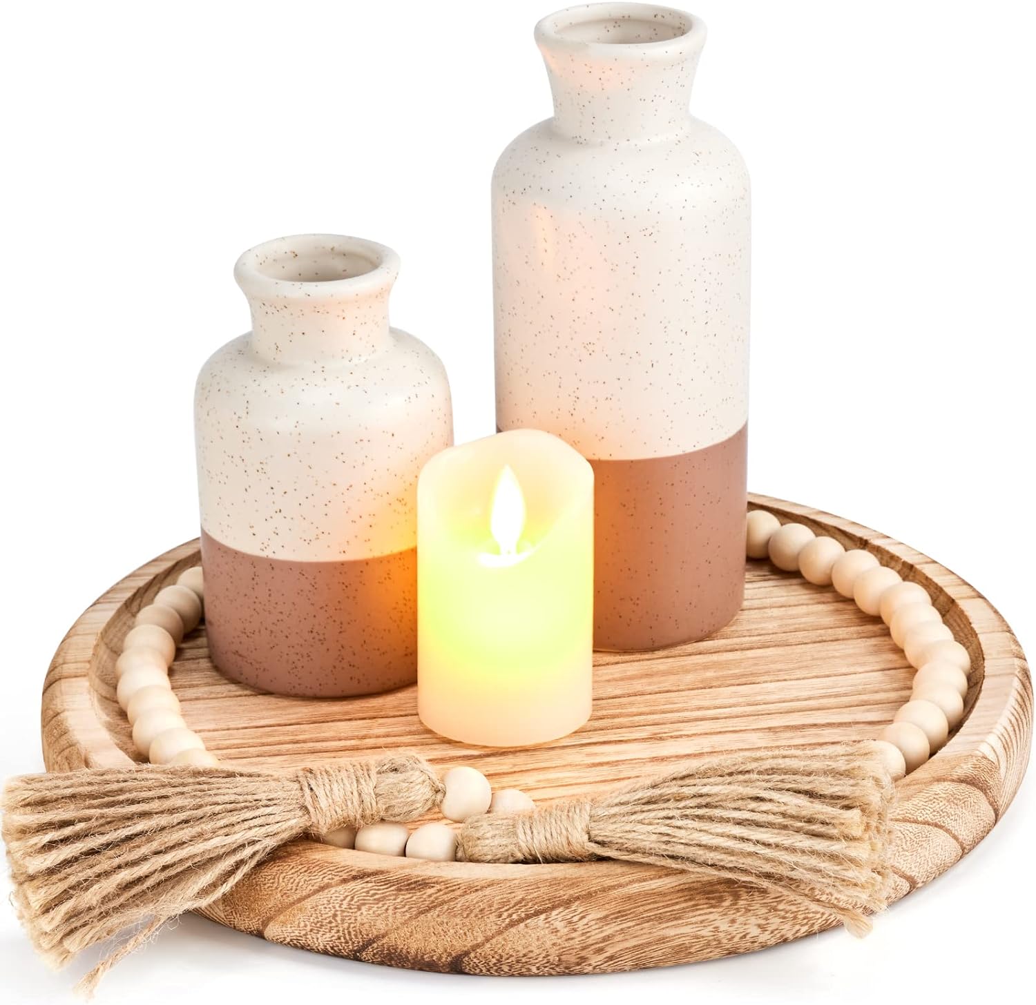 Yangbaga 11.8In Wooden Decorative Serving Tray - Round Wooden Easter Decorations Craft Trays,DIY Centerpiece Candle Holder Trays for Kitchen Countertop Crafts Art Home Decor Halloween Decoration