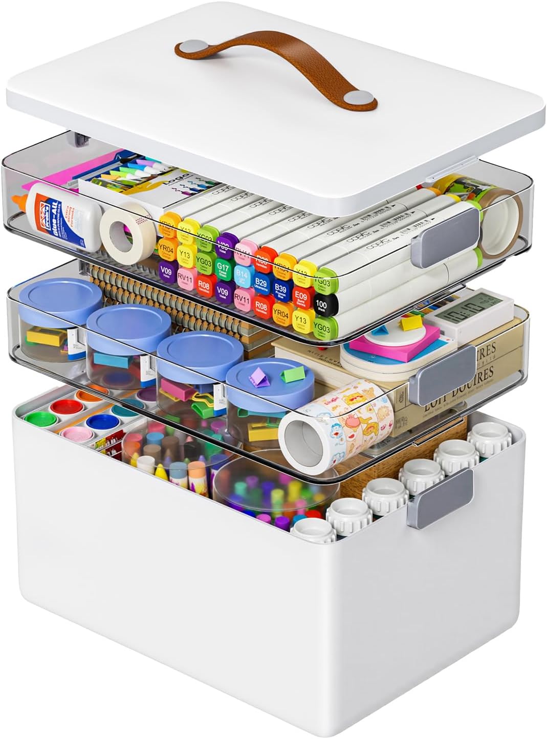 20QT 3-Tier Clear Storage Organizer with Lids - Multipurpose Art Supply & Tool Box for Crafts, Sewing, Beads, Crochet
