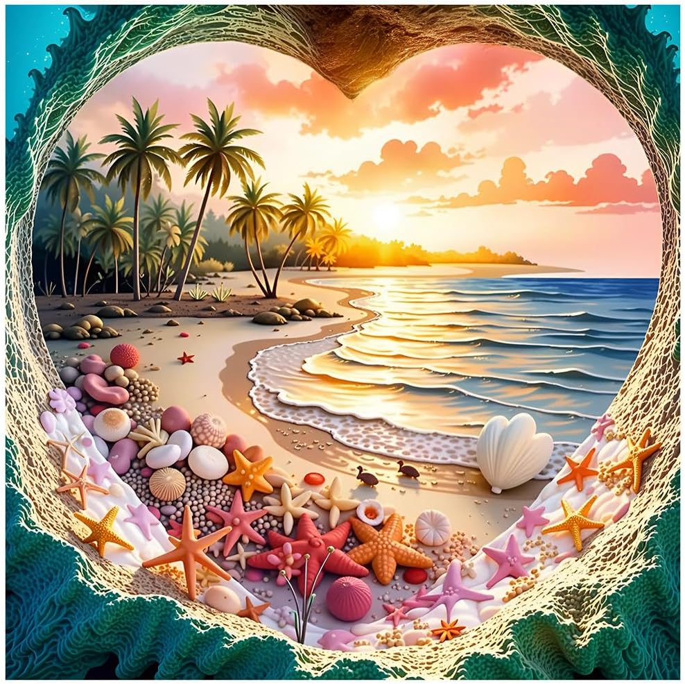 Sanjee Landscapes Diamond Art Kits for Adults, Beach Diamond Painting Kits for Beginner, 5D DIY Round Full Drill Gem Art Crafts for Home Wall Decor Gift, 12x12inch