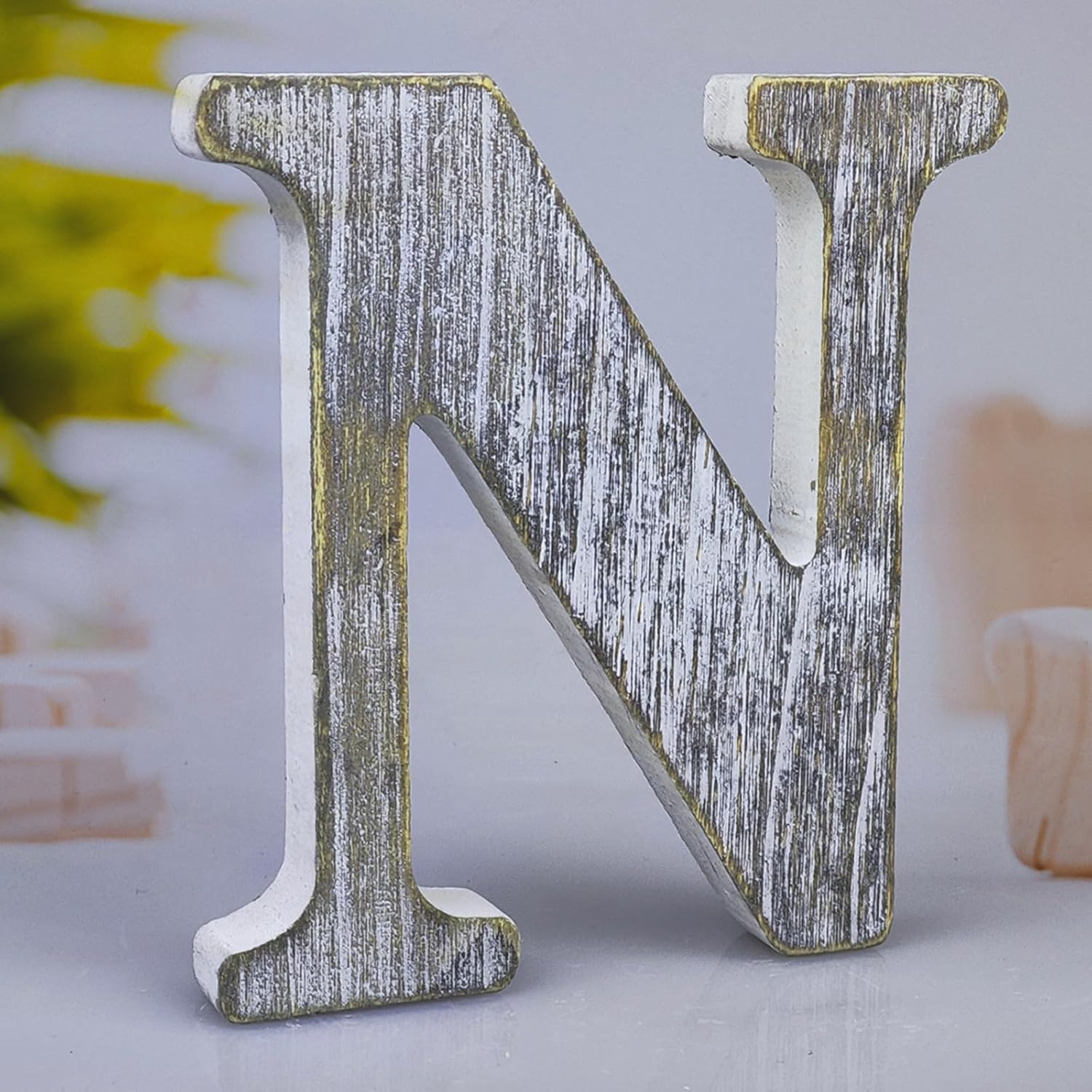 8 Inch Wood Letters Unfinished Rustic Wood Letters for Wall Decor Decorative Standing Letters Slices Sign Board Decoration for Craft Home Party Projects (N)