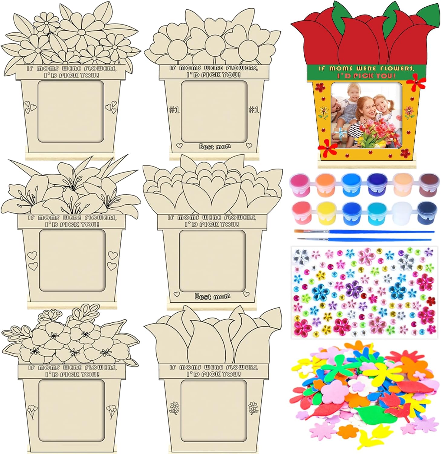 Yizeda 12 Sets Mother\'s Day Wood Picture Frame Craft for Kids - Color Your Own DIY Mothers Day Coloring Flower Picture Frame Gift for Mother\'s Day Gift Classroom Tabletop Home Decor