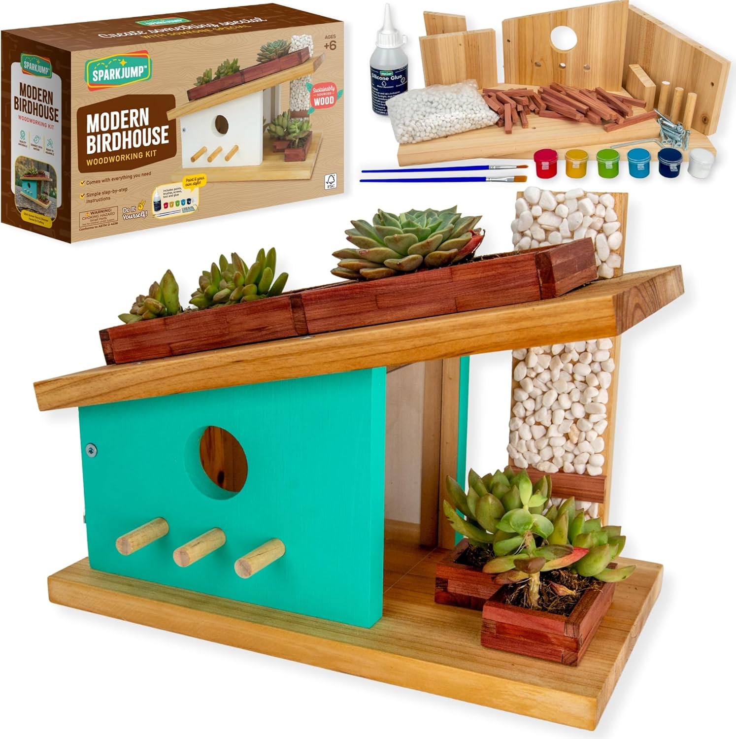 Modern Birdhouse Woodworking Kit, Complete DIY Birdhouse for Kids & Adults, Build Your Own BirdhouseKit for Creative Woodworking Crafts