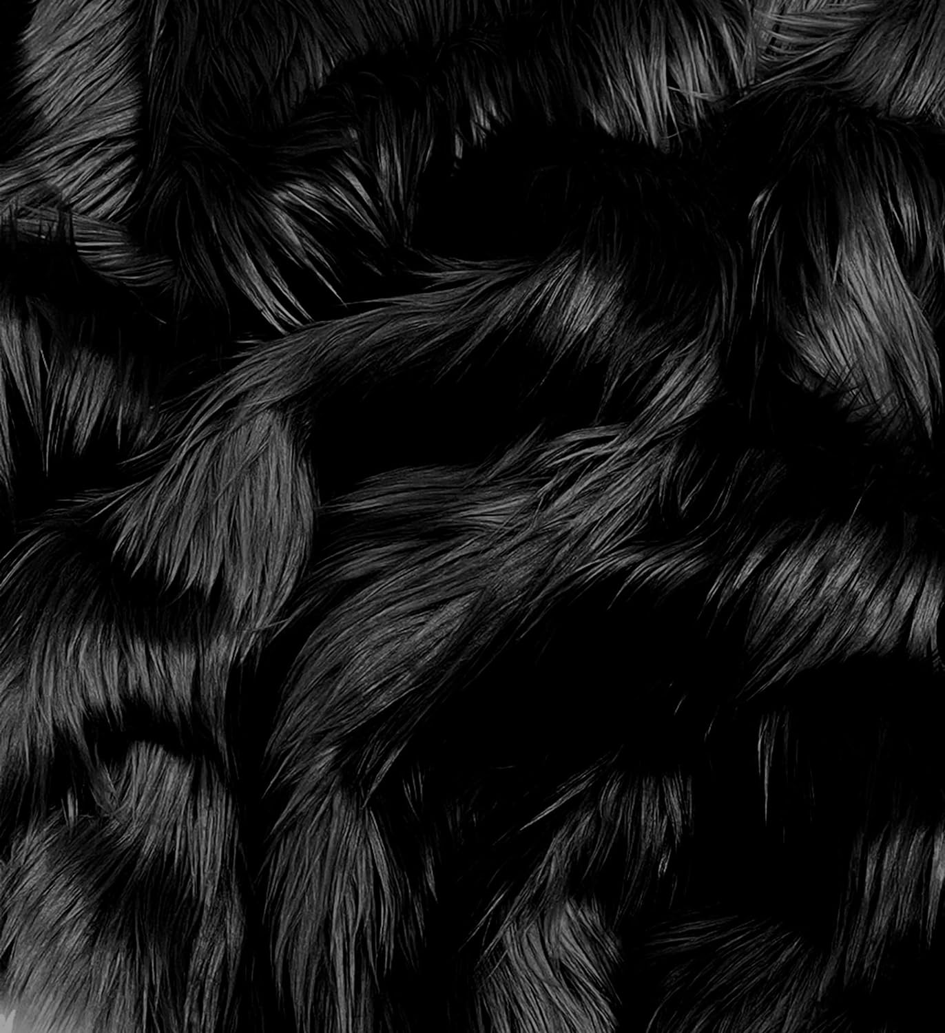 EOVEA Shaggy Faux Fur Fabric by The Yard – 60” Wide | Fluffy, Soft Fake Fur Material for Sewing, Crafts, Costumes, Upholstery & Home Decor | Long Pile Plush Fabric(Black, One Yard)