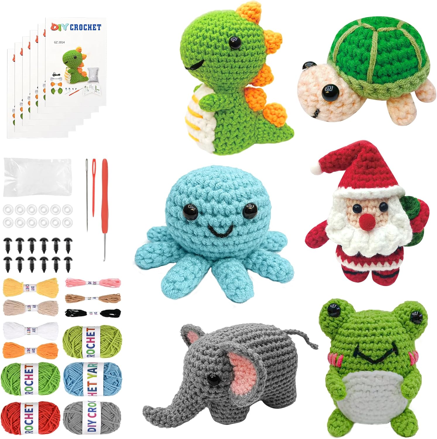 6Pcs Crochet Kit for Beginners, 2026 DIY Craft for Adults and Kids, Great Gift for Crochet Lovers, Crocheting Animal Kits with Step by Step Videos,Yarn,Crochet Hook,Birthday Holiday Gift