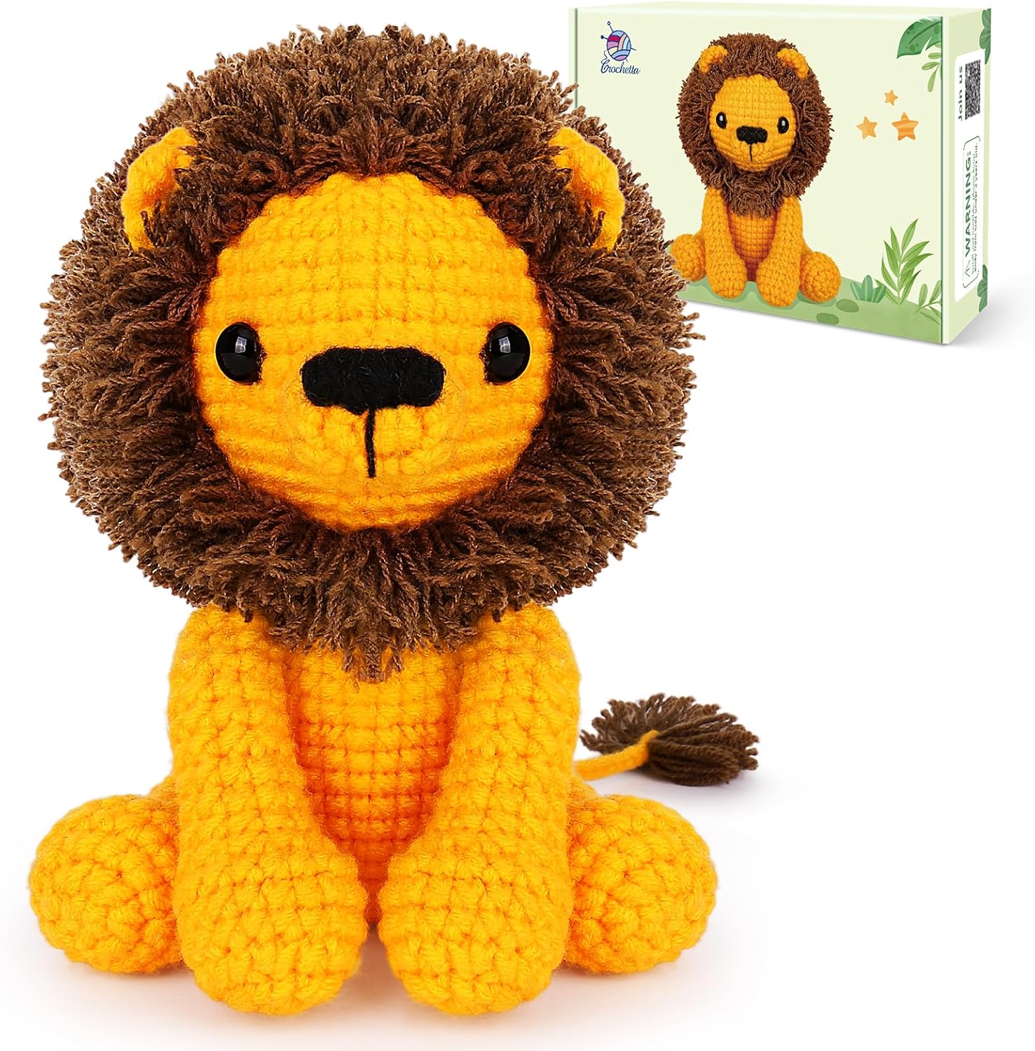 Crochet Kit for Beginners, Crochet Starter Kit with Step-by-Step Video Tutorials, Crochet Animal Kits for Adults Kids, DIY Craft Supplies (Lion)