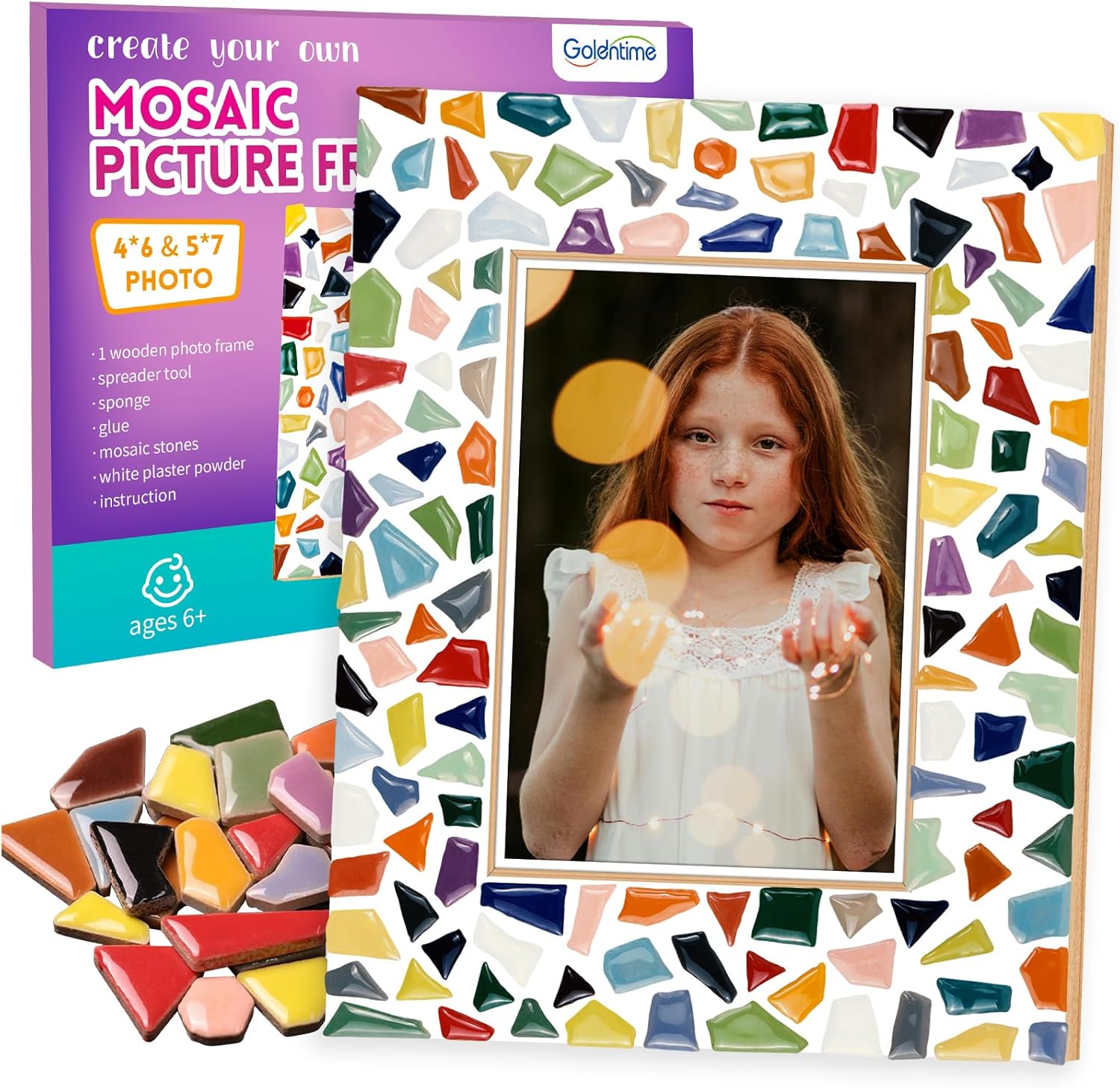 goldentime Decorate Your Own Mosaic Picture Frame for Kids-DIY Mosaic Craft Kits Fun Arts and Crafts for Kids Teens Adults Christmas Valentine Birthday Mother’s Day Gifts for Girls & Boys 6-8, 8-12