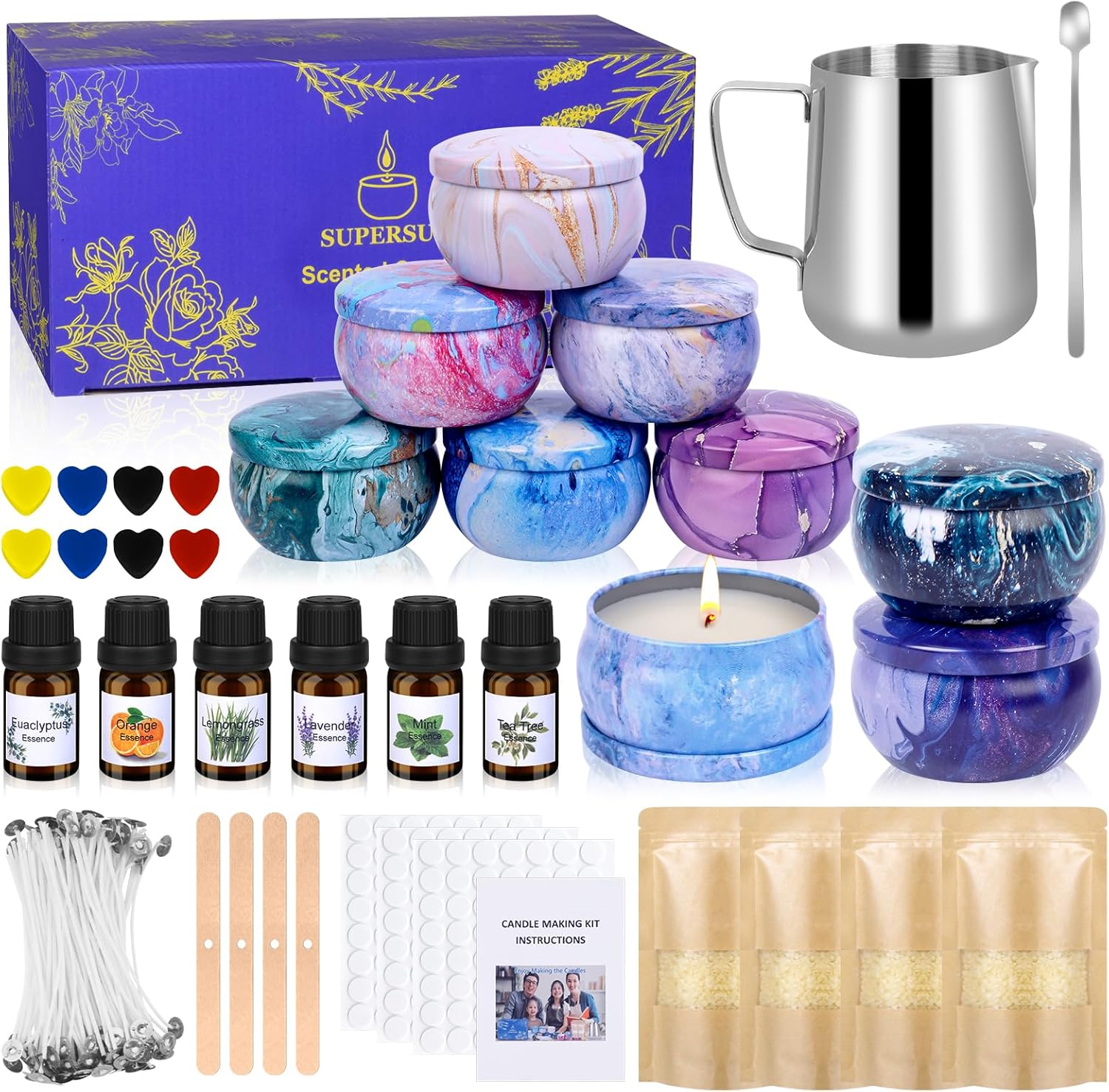 SUPERSUN Candles Making Kit for Adult - Christmas DIY Gift for Kid and Beginner, Includes Beeswax, Essential Oils, Dyes, and More DIY Candle Making Supplies