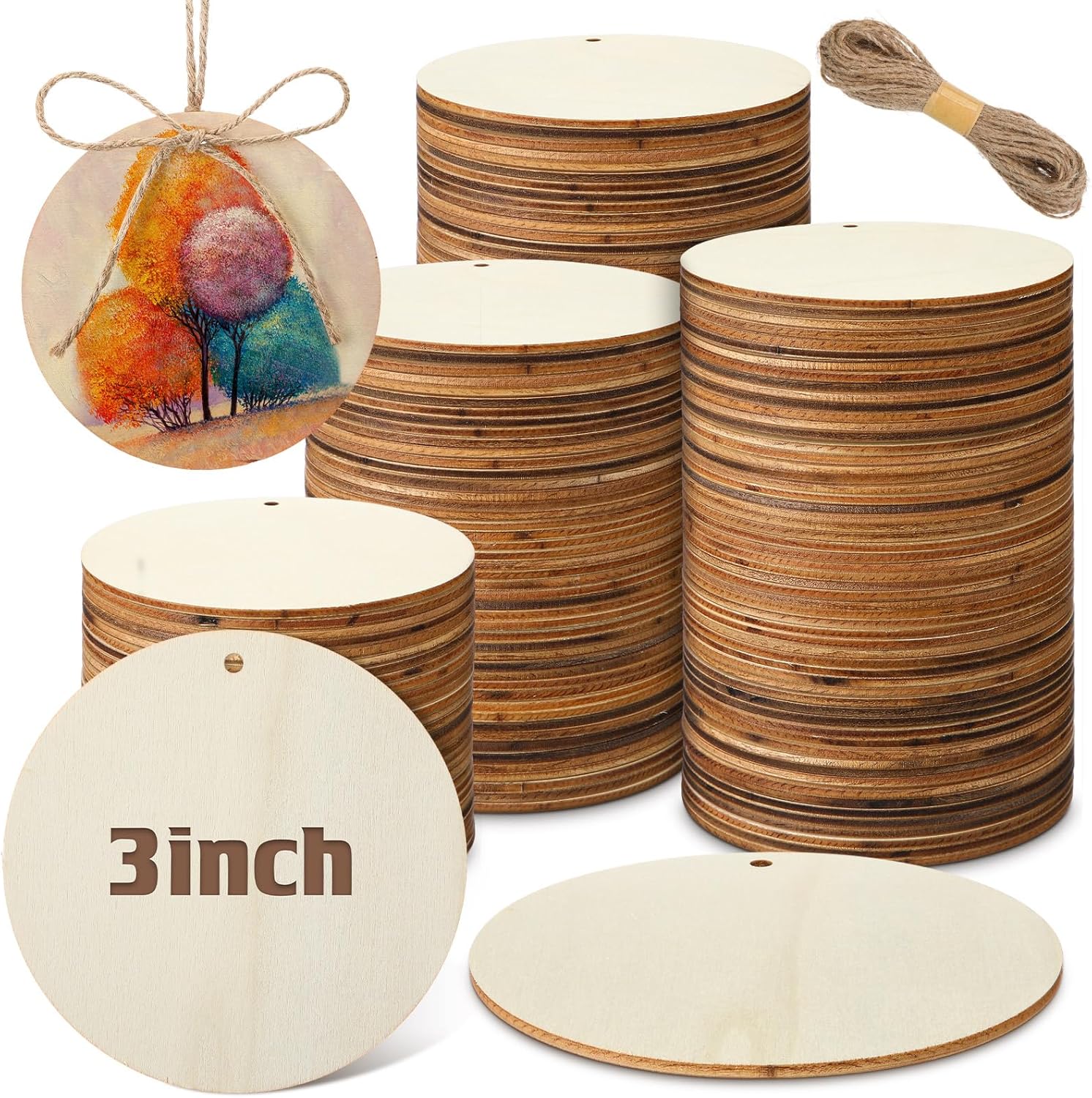 Suzile 200 Pcs Unfinished Wood Rounds for Crafts Blank Wooden Signs Circles Discs for Christmas DIY Home Decor Painting Door Hanger Design(3 Inch)