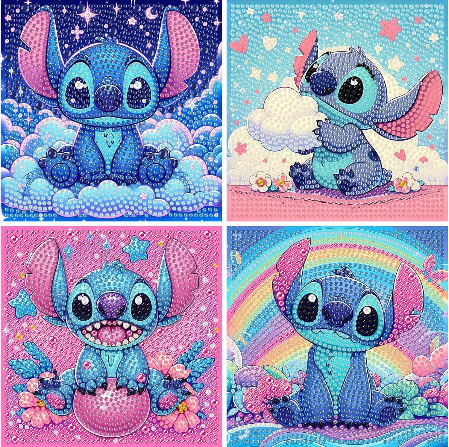 KOJEFCV 4 PCS Diamond Art Painting Kits for Kids, Cartoon Diamond Art for Kids Ages 4-8-12, Cartoon Gem Painting Kit Crafts Beginners for Gift Home Wall Decor (6x6 inch)